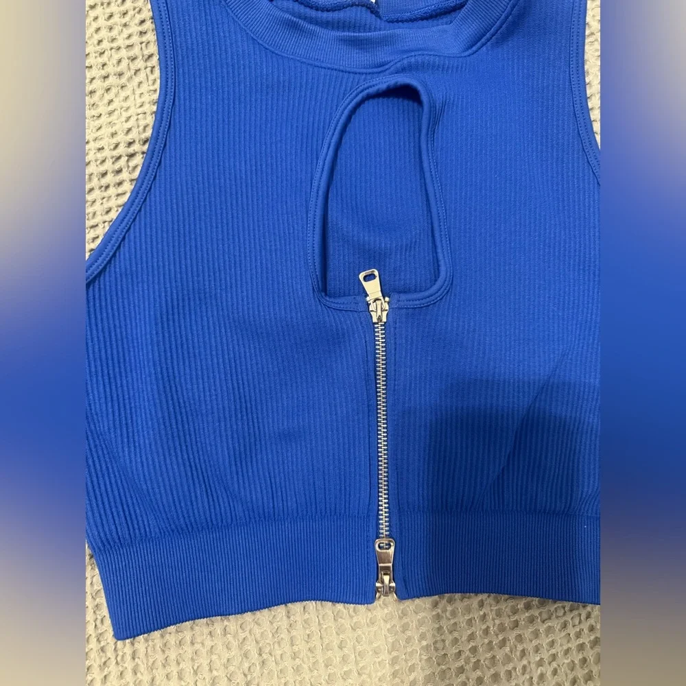 {OTOS} Blue Ribbed Sports Bra - Picture 2 of 5